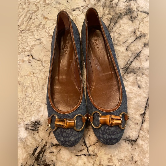 Gucci Logo-Printed Denim Ballet Flats With Bamboo Buckle - Picture 11 of 11